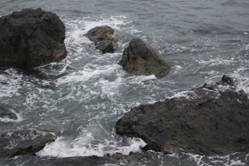 Image of waves crashing on Imrang Beach in Busan, Korea
