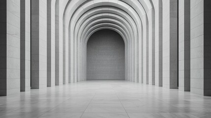 Fototapeta premium A minimalist architectural hallway featuring smooth arches, clean lines, and a serene, spacious atmosphere.