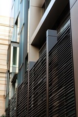 Modern building facade with sleek lines and architectural features.