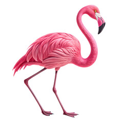 A bright pink rubber flamingo, isolated on a transparent background