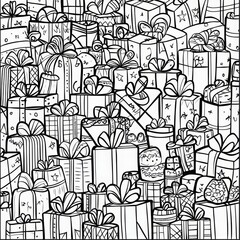 Christmas Coloring Page with Presents and Gifts