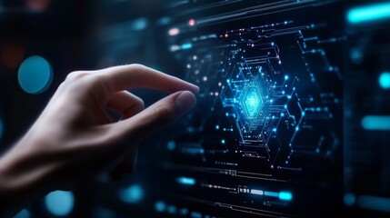 Fototapeta premium Futuristic Hand Interacting with Digital HUD Interface Design