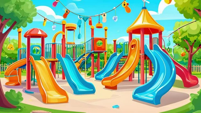 Cartoon Playground with Slides and Swings