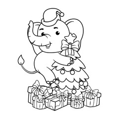Christmas coloring page with elephant for kids