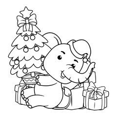 Christmas coloring page with elephant for kids