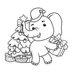 Christmas coloring page with elephant for kids