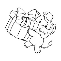Christmas coloring page with elephant for kids