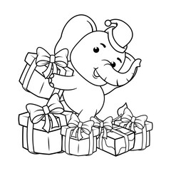Christmas coloring page with elephant for kids
