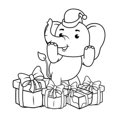 Christmas coloring page with elephant for kids