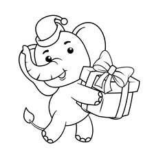 Christmas coloring page with elephant for kids