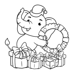 Christmas coloring page with elephant for kids
