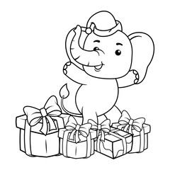 Christmas coloring page with elephant for kids