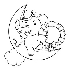 Christmas coloring page with elephant for kids