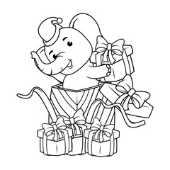 Christmas coloring page with elephant for kids