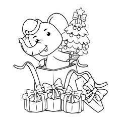 Christmas coloring page with elephant for kids