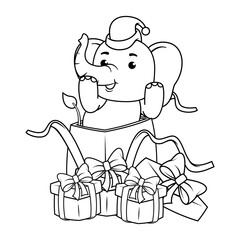 Christmas coloring page with elephant for kids