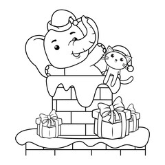 Christmas coloring page with elephant for kids