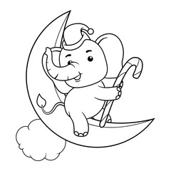 Christmas coloring page with elephant for kids