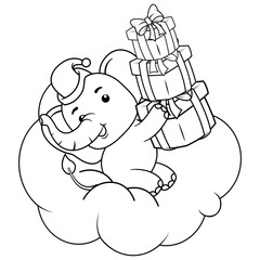 Christmas coloring page with elephant for kids