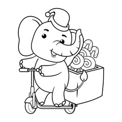 Christmas coloring page with elephant for kids