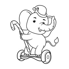 Christmas coloring page with elephant for kids