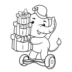 Christmas coloring page with elephant for kids