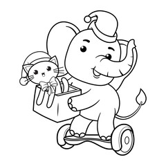 Obraz premium Christmas coloring page with elephant for kids