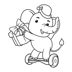 Christmas coloring page with elephant for kids