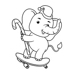 Christmas coloring page with elephant for kids