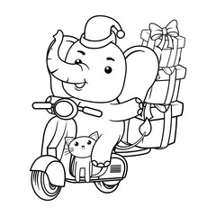 Christmas coloring page with elephant for kids