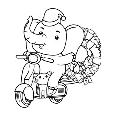 Christmas coloring page with elephant for kids
