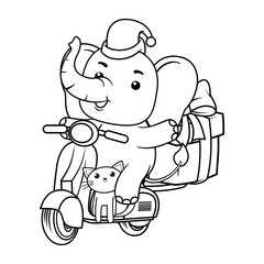 Christmas coloring page with elephant for kids