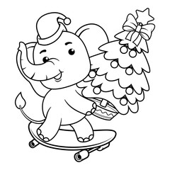 Christmas coloring page with elephant for kids