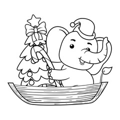 Christmas coloring page with elephant for kids