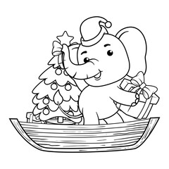 Christmas coloring page with elephant for kids