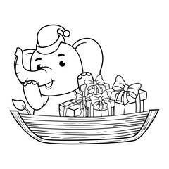 Christmas coloring page with elephant for kids