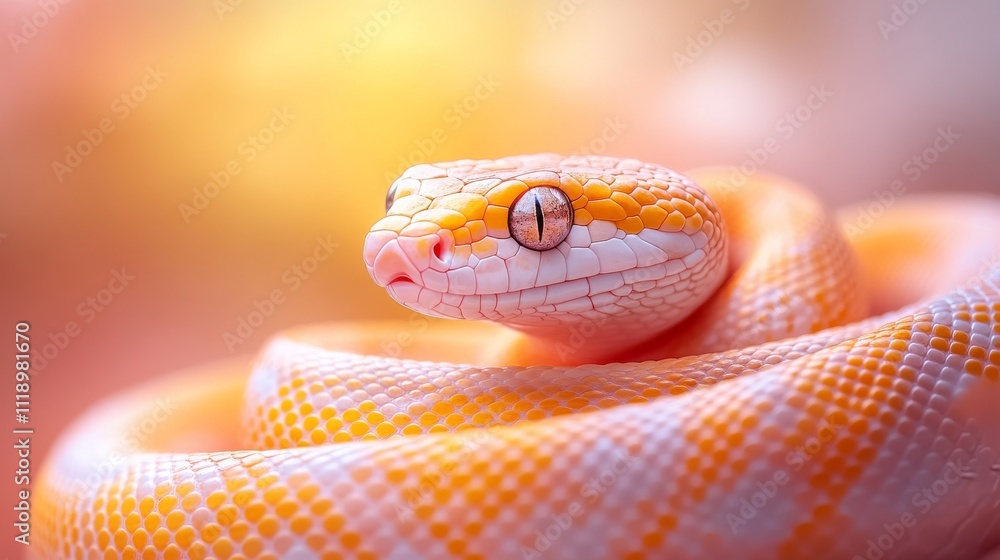 Poster vibrant snake model on soft color background with empty scene