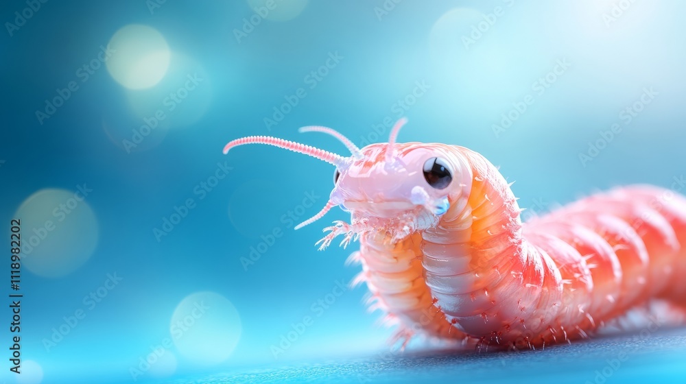 Poster colorful worm model on empty background with soft spa scene