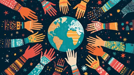 Diverse Hands Holding the World Vector Icon, Global Unity & Diversity 
