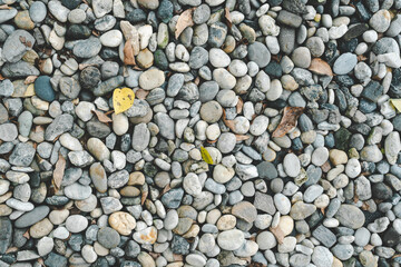 Pebble stone texture on the ground. The pebbles closely stone texture features.
