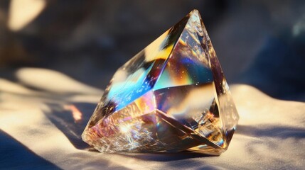 Crystal Prism: Light refracts through a stunning, multifaceted gemstone, displaying vibrant rainbow hues.