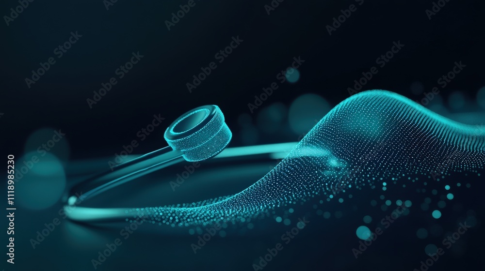Leinwandbilder Abstract representation of sound waves and frequency patterns with glowing particles, creating a futuristic and digital aesthetic for technology themes