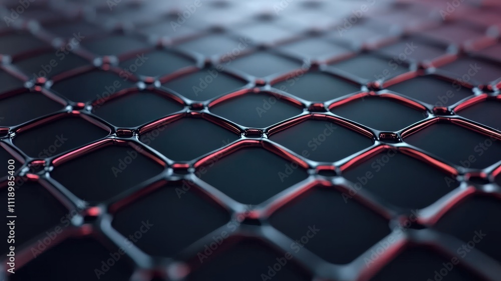 Leinwandbilder Abstract close-up view of a textured surface with a geometric pattern, featuring a grid of shiny hexagonal shapes reflecting light in a dramatic dark setting