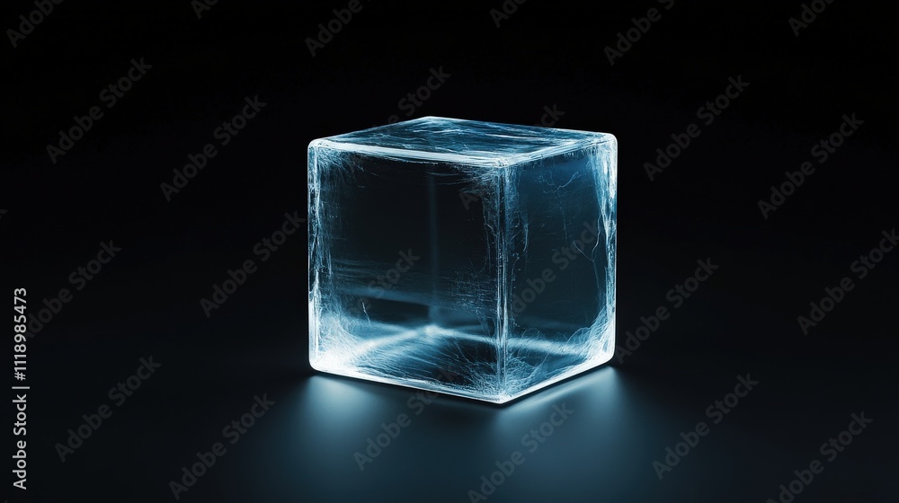 Aufkleber a crystal clear ice cube basking in soft light, highlighting intricate details and unique textures, 