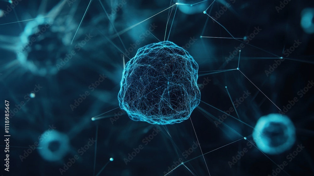 Poster abstract digital illustration of a cellular structure representing biotechnology and innovative rese