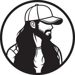 Naklejka premium Men long hair wearing hat design art