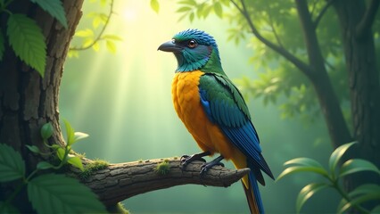 Obraz premium Vibrant Tropical Bird in Lush Forest