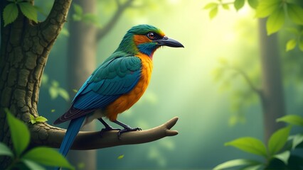 Fototapeta premium Vibrant Tropical Bird in Lush Forest
