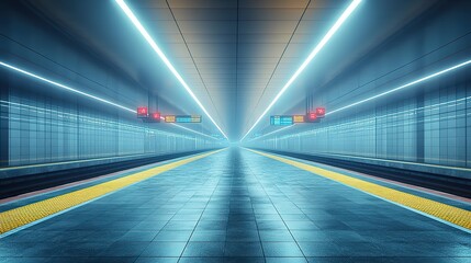 Fototapeta premium Empty railway platform with a high-speed rail background, ideal for travel ads