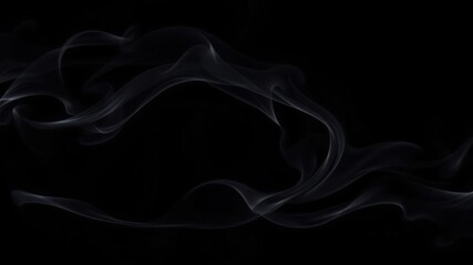 Abstract swirling smoke in various shapes and sizes on a dark black background, flow, pattern